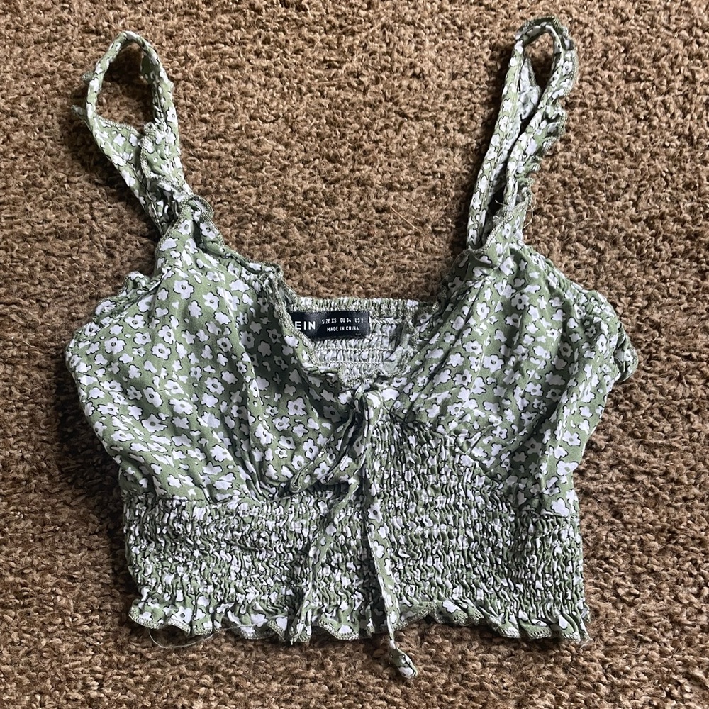 Shein Green Flowered Crop